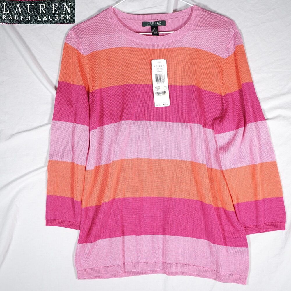 NWT Lauren Ralph Lauren Striped Sweater Pink Purple Womens Large